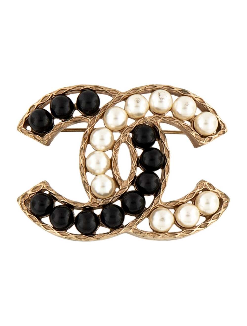 Authentic Chanel 2016 Faux Pearl Gold-tone Interlocking CC Brooch